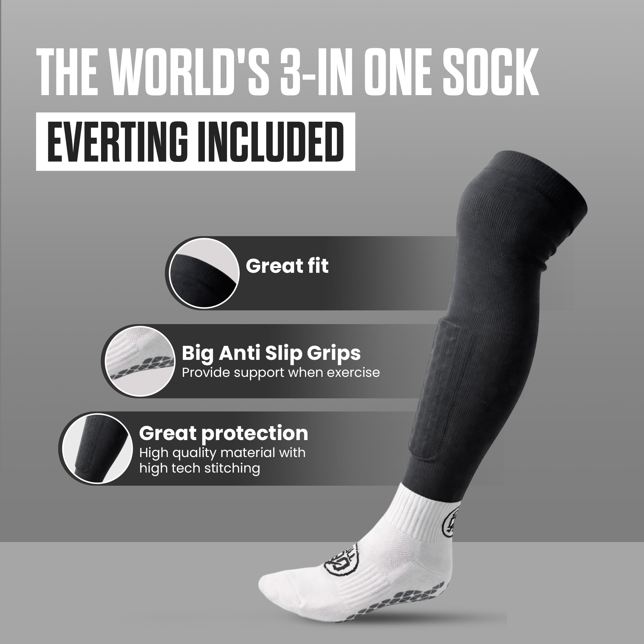 GOFull90™ 3-In-1 Football Grip Socks-Black