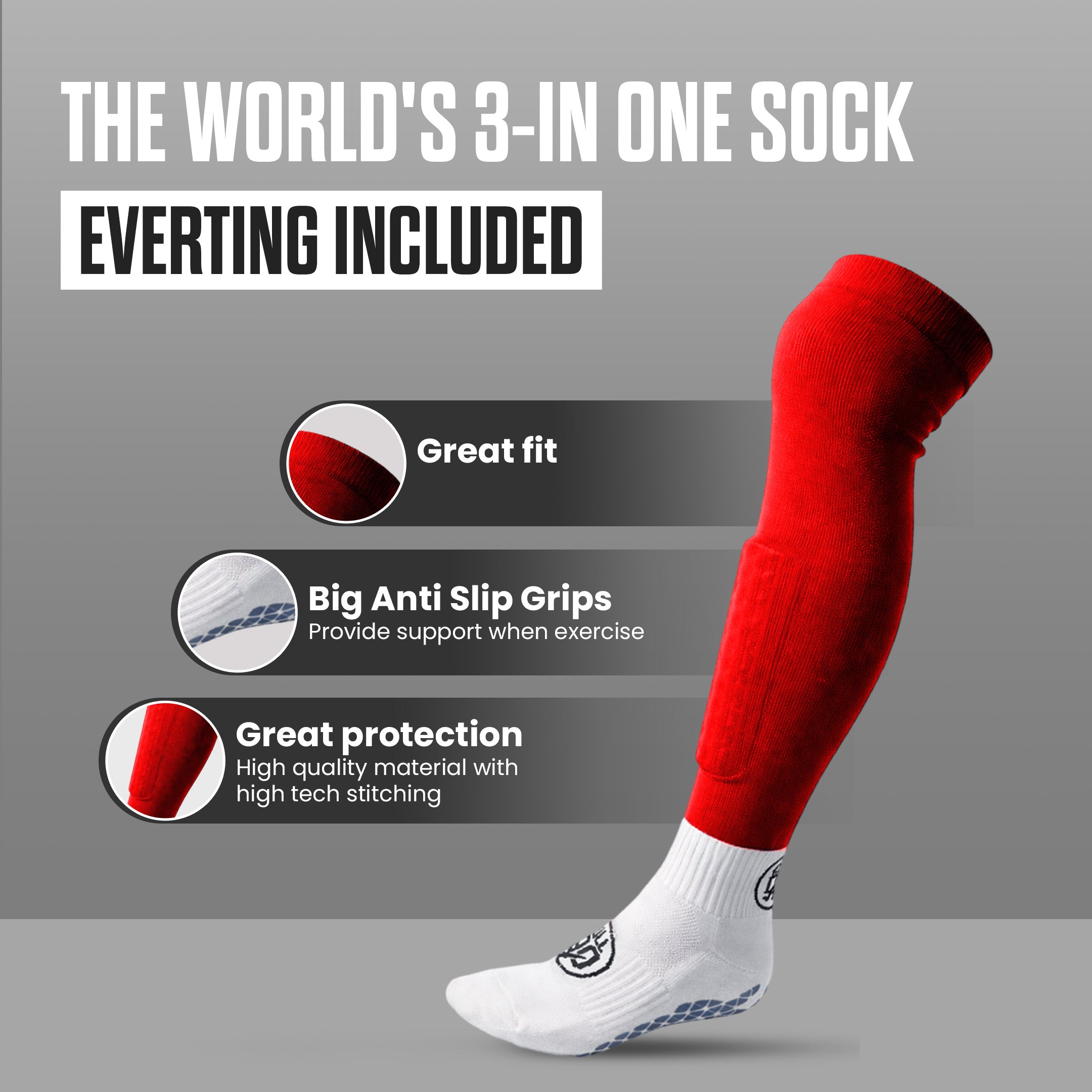 GOFull90™ 3-In-1 Football Grip Socks-Red