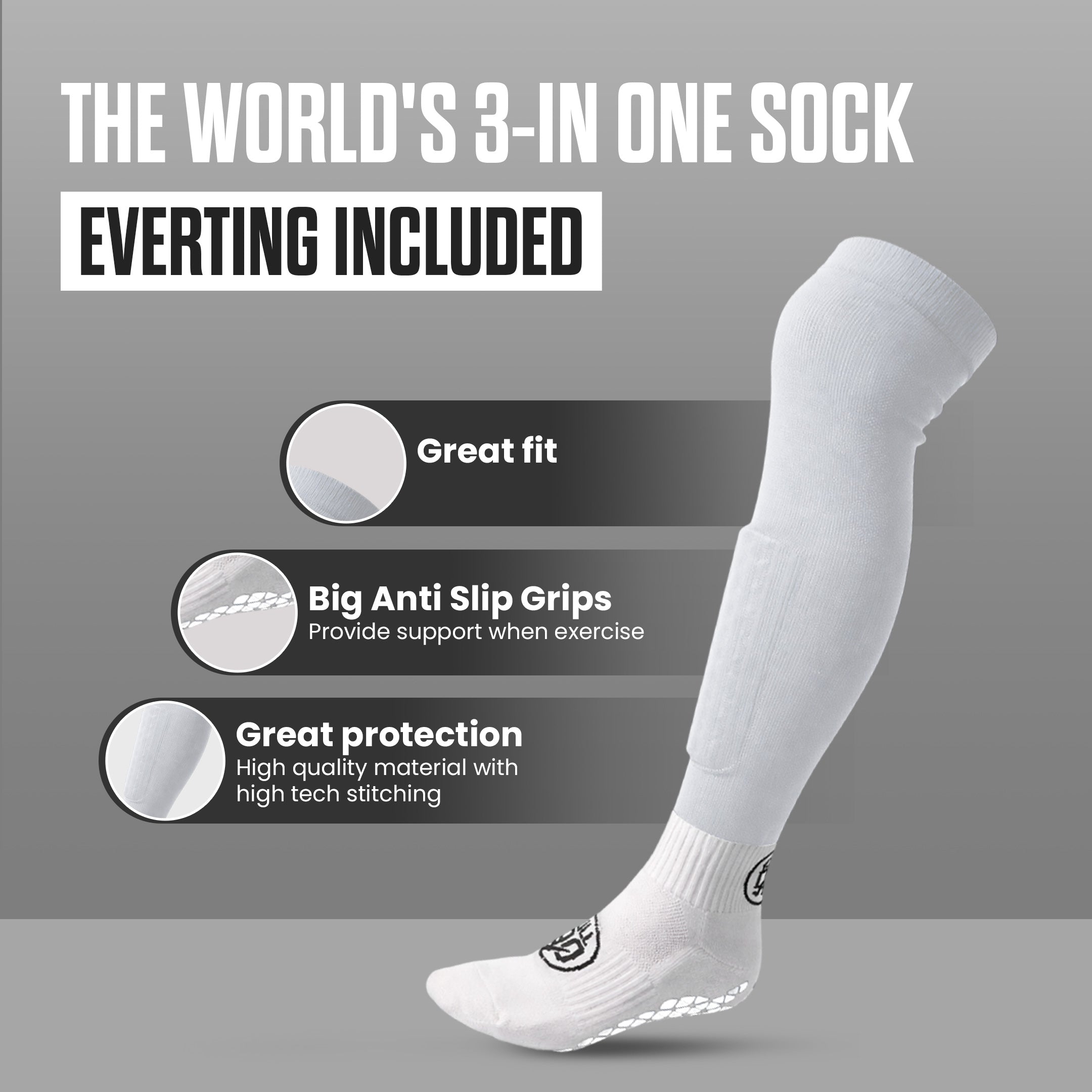 GOFull90™ 3-In-1 Football Grip Socks-White
