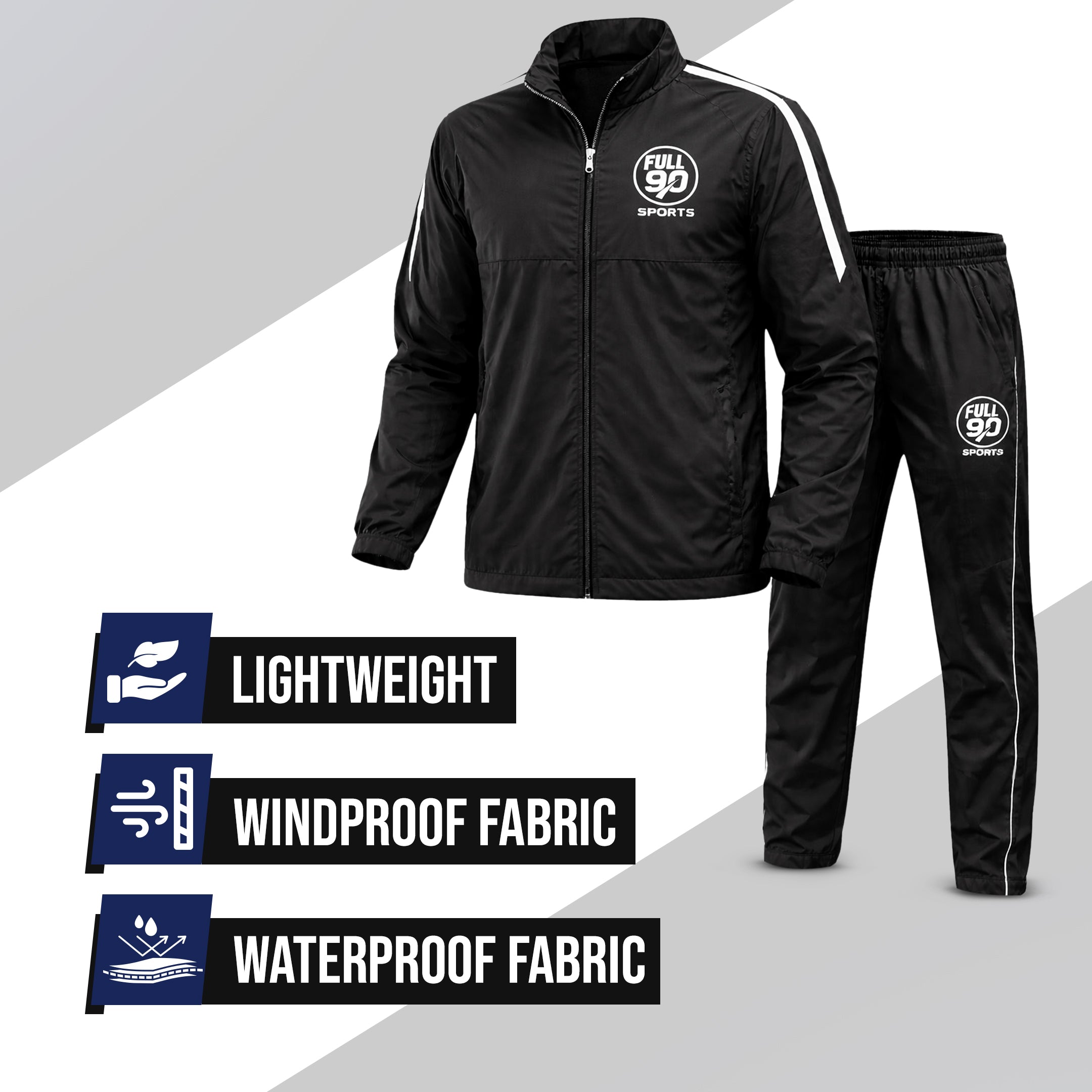 Full90'Sports WaterProof Jacket&Trousers- Black