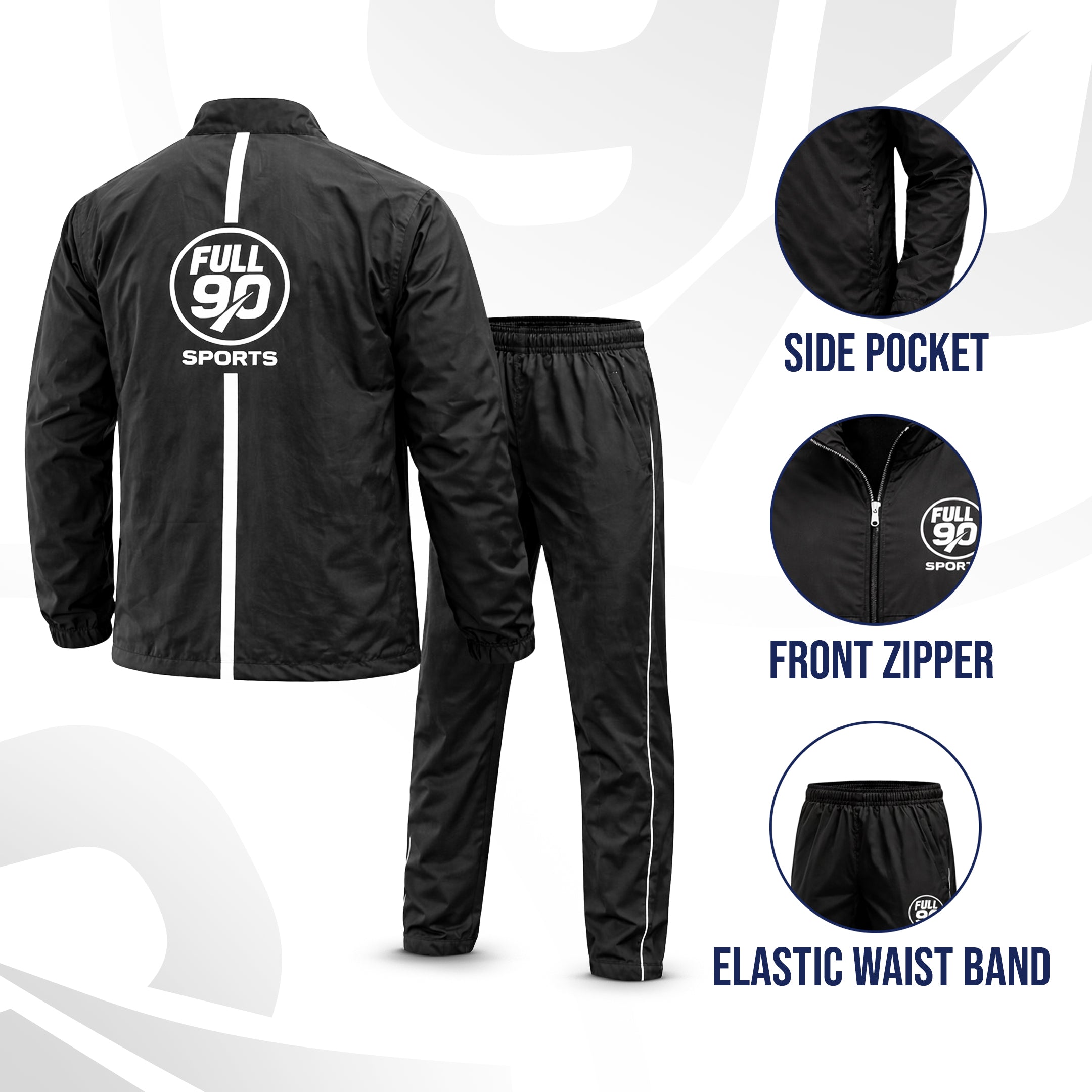 Full90'Sports WaterProof Jacket&Trousers- Black
