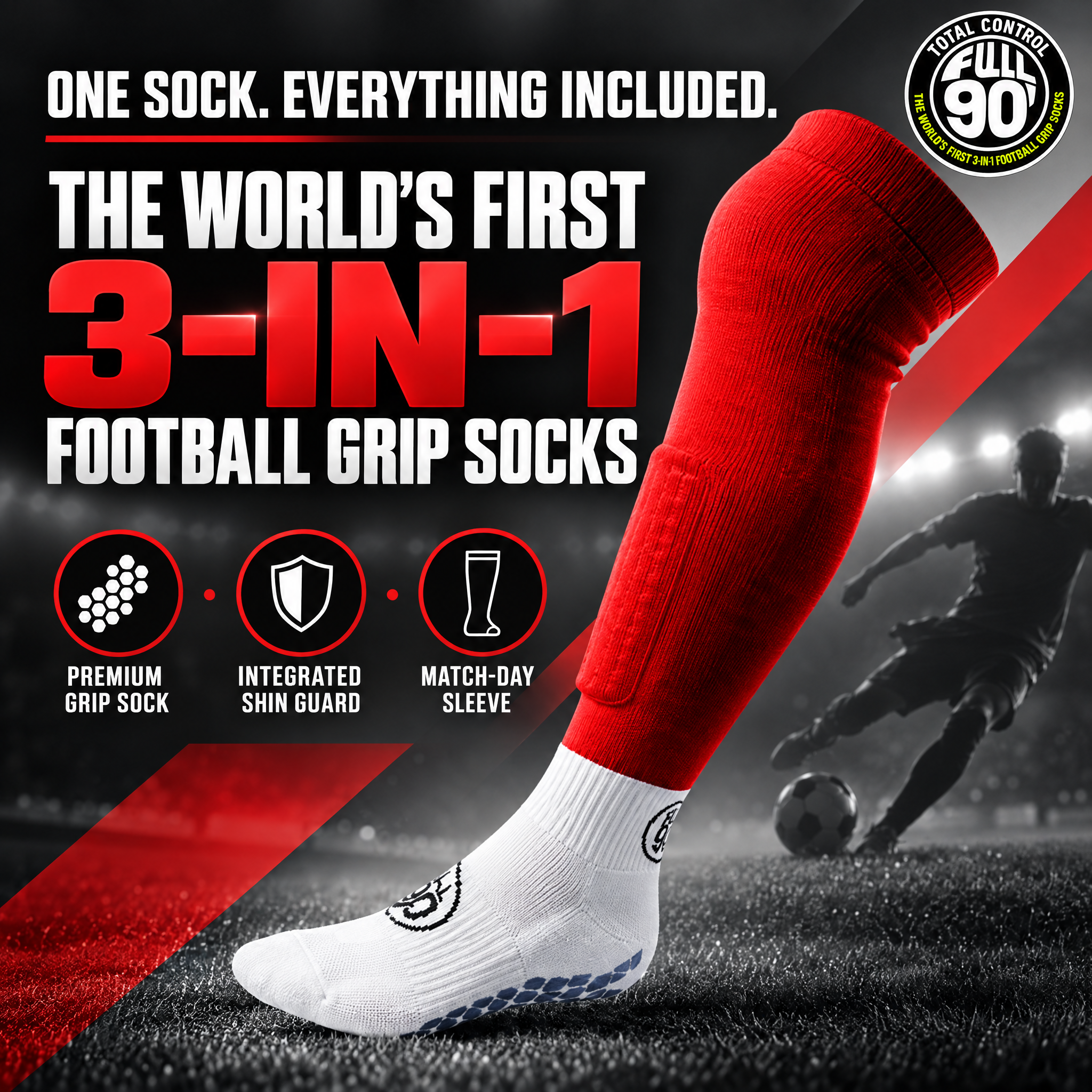 GOFull90™ 3-In-1 Football Grip Socks-Red
